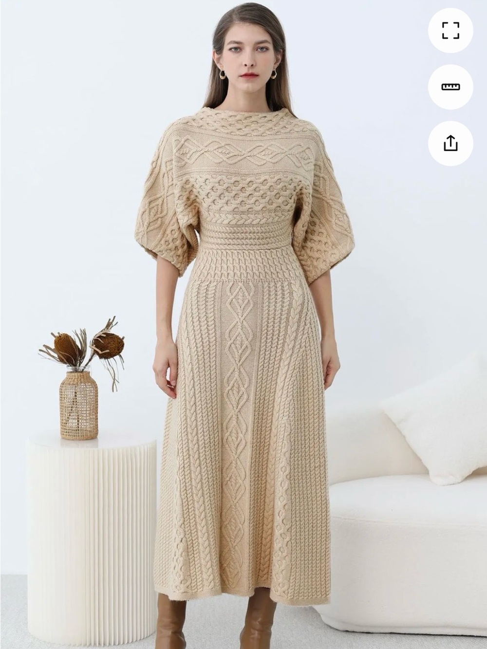Chicwish Tan/Dark Ivory Cable-Knit Midi Dress